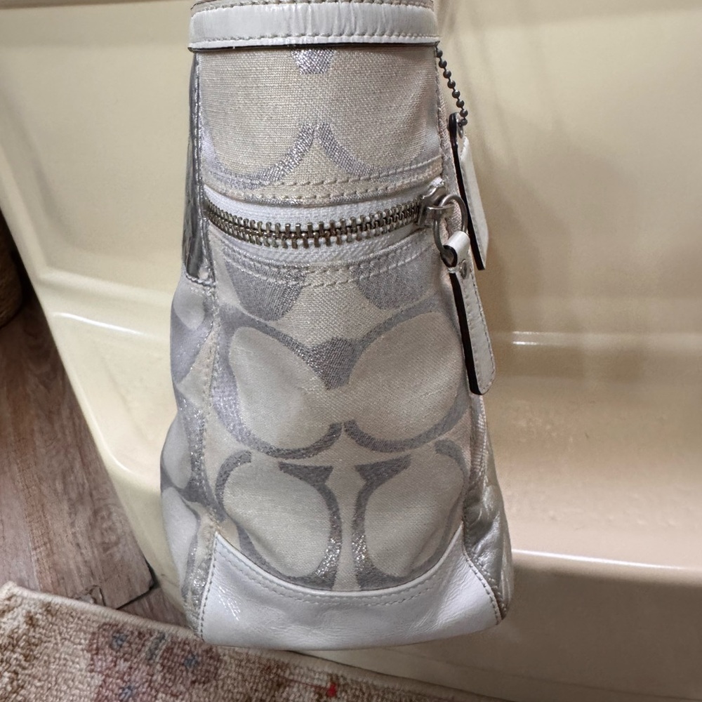 Coach Elegant Silver and Cream patchwork Tote Bag - image 4